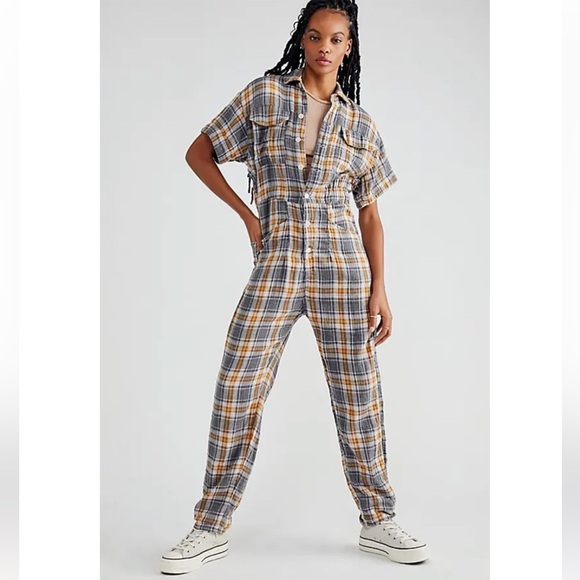 CP Shades Pants - Free People x CP Shades Marci Plaid Coveralls Size Medium